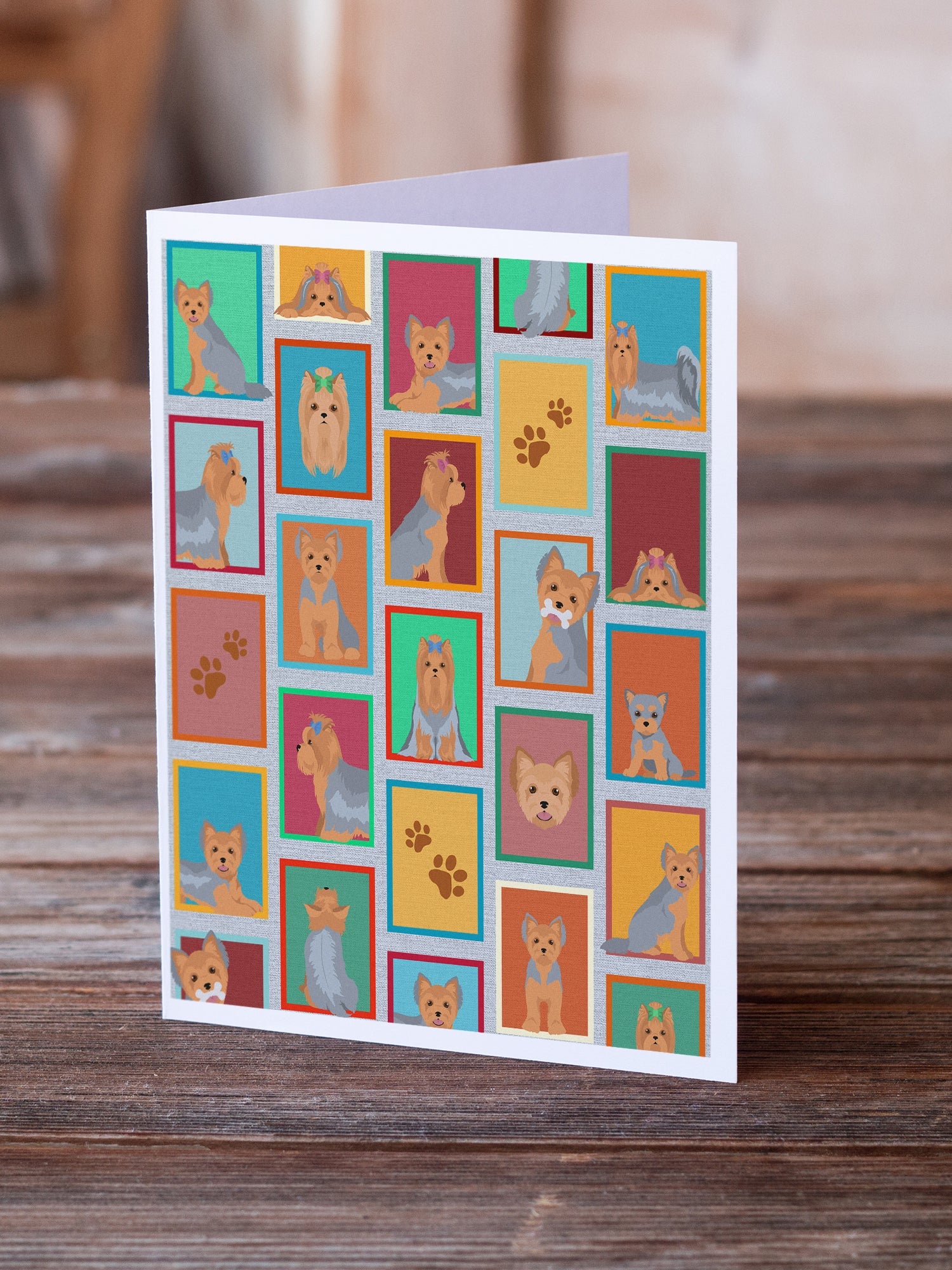 Lots of Blue and Tan Yorkie Greeting Cards Pack of 8 Blank Cards with Envelopes Whimsical A7 Size 5x7