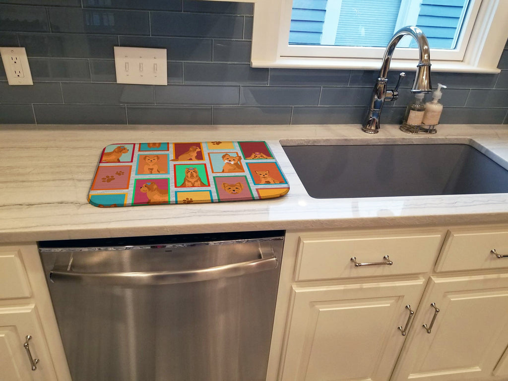Lots of Red Yorkie Dish Drying Mat Absorbent Dish Drying Mat Pad for Kitchen Counter Dish Drainer Mat for Countertop, 14 x 21", Multicolor