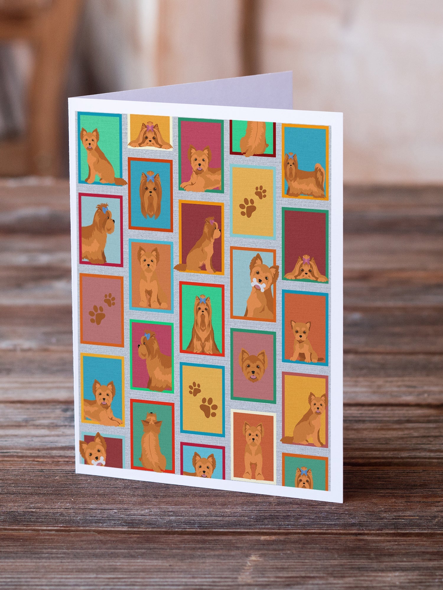 Lots of Red Yorkie Greeting Cards Pack of 8 Blank Cards with Envelopes Whimsical A7 Size 5x7
