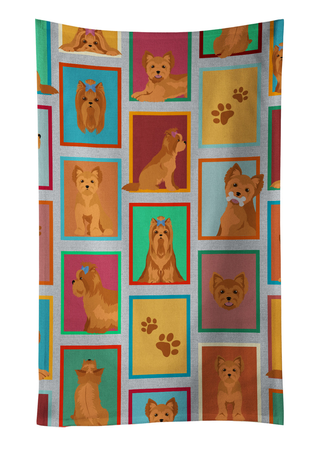 Lots of Red Yorkie Kitchen Towel Velour Plush Front and Cotton Loop Back Machine Washable