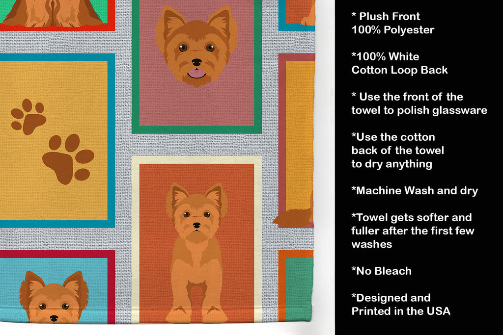 Lots of Red Yorkie Kitchen Towel Velour Plush Front and Cotton Loop Back Machine Washable