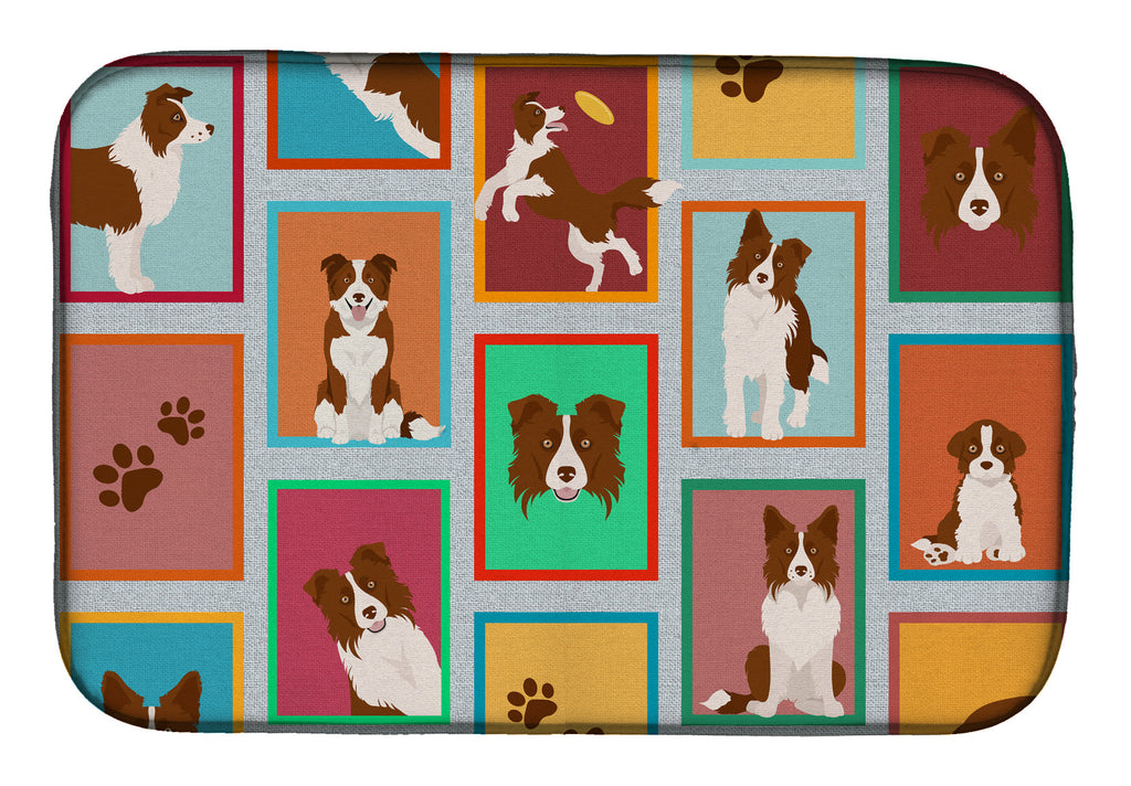Lots of Red Border Collie Dish Drying Mat Absorbent Dish Drying Mat Pad for Kitchen Counter Dish Drainer Mat for Countertop, 14 x 21", Multicolor