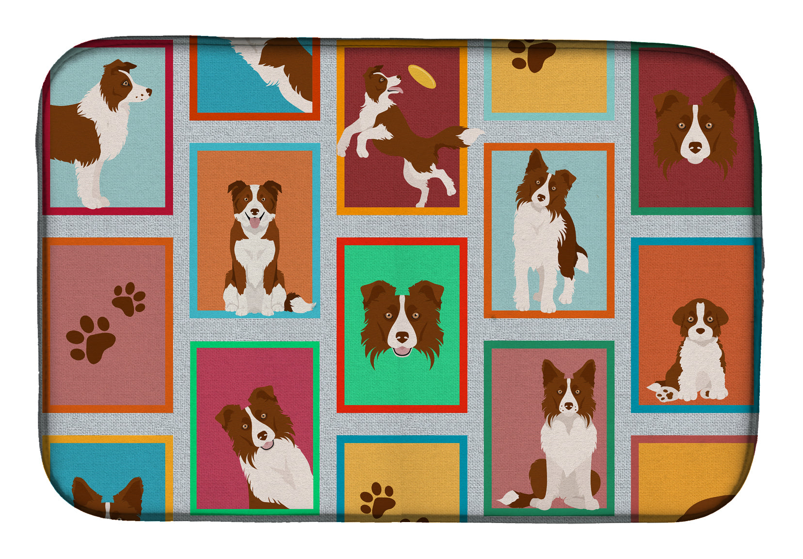 Lots of Red Border Collie Dish Drying Mat Absorbent Dish Drying Mat Pad for Kitchen Counter Dish Drainer Mat for Countertop, 14 x 21", Multicolor