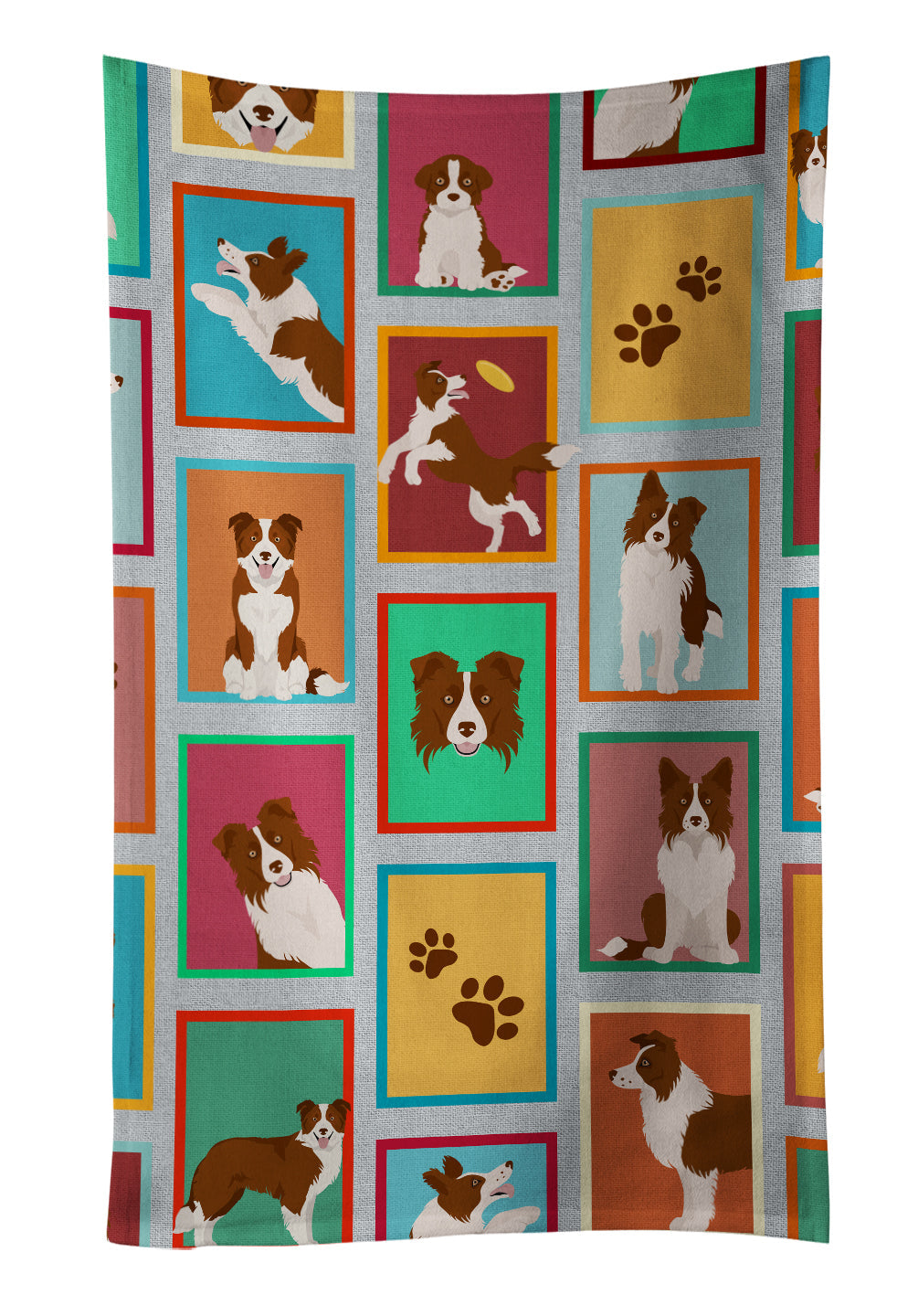 Lots of Red Border Collie Kitchen Towel Velour Plush Front and Cotton Loop Back Machine Washable