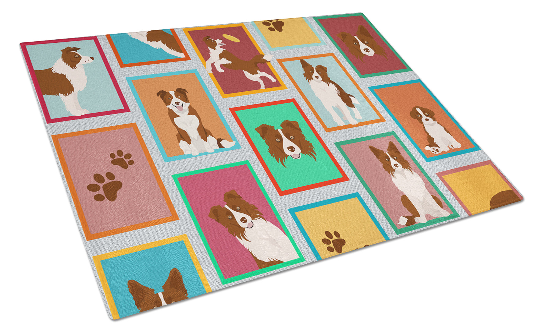 Lots of Red Border Collie Cutting Board Tempered Glass Kitchen Cutting Surface, Heat Resistant Chopping, Non-Slip Feet, Food Prep & Serving