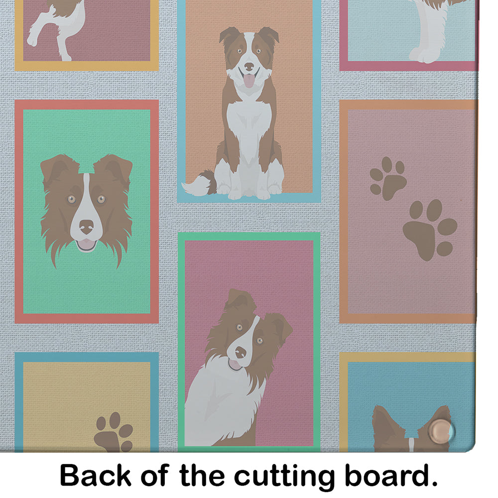 Lots of Red Border Collie Cutting Board Tempered Glass Kitchen Cutting Surface, Heat Resistant Chopping, Non-Slip Feet, Food Prep & Serving