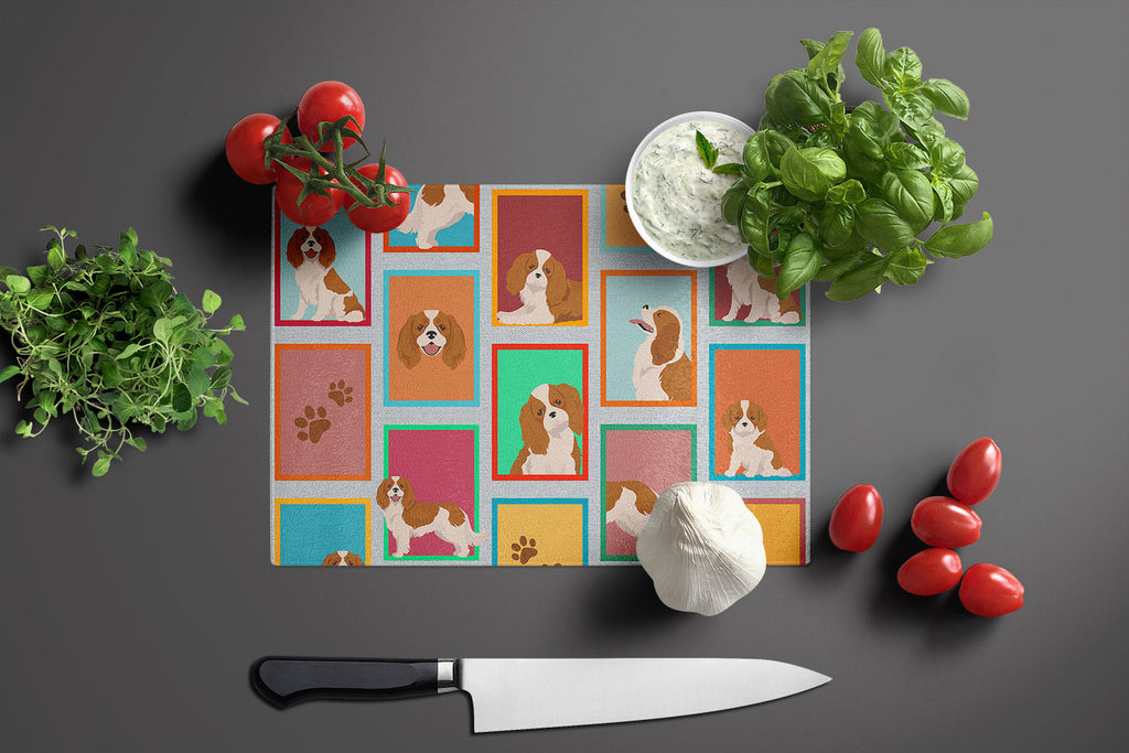Lots of Blenheim Cavalier Spaniel Cutting Board Tempered Glass Kitchen Cutting Surface, Heat Resistant Chopping, Non-Slip Feet, Food Prep & Serving