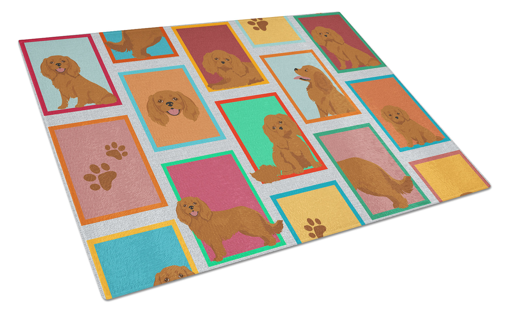Lots of Ruby Cavalier Spaniel Cutting Board Tempered Glass Kitchen Cutting Surface, Heat Resistant Chopping, Non-Slip Feet, Food Prep & Serving