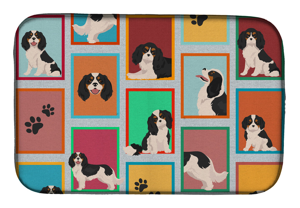 Lots of Tricolor Cavalier Spaniel Dish Drying Mat Absorbent Dish Drying Mat Pad for Kitchen Counter Dish Drainer Mat for Countertop, 14 x 21", Multicolor