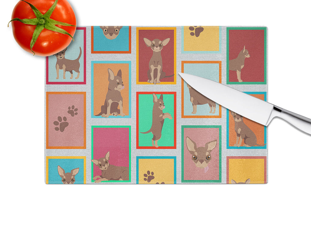 Lots of Chocolate Chihuahua Cutting Board Tempered Glass Kitchen Cutting Surface, Heat Resistant Chopping, Non-Slip Feet, Food Prep & Serving