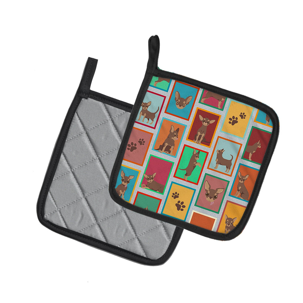 Lots of Chocolate Chihuahua Pot Holder Set of 2 Heat Resistant Quilted Hot Pads 7.5 x 7.5 Inch, Insulated Kitchen Trivets for Cooking & Baking
