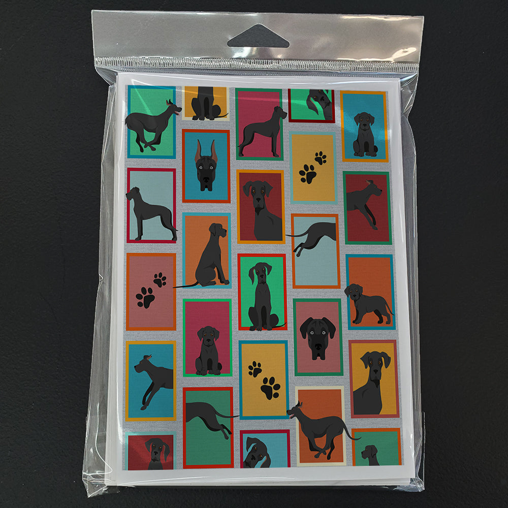 Lots of Black Great Dane Greeting Cards Pack of 8 Blank Cards with Envelopes Whimsical A7 Size 5x7