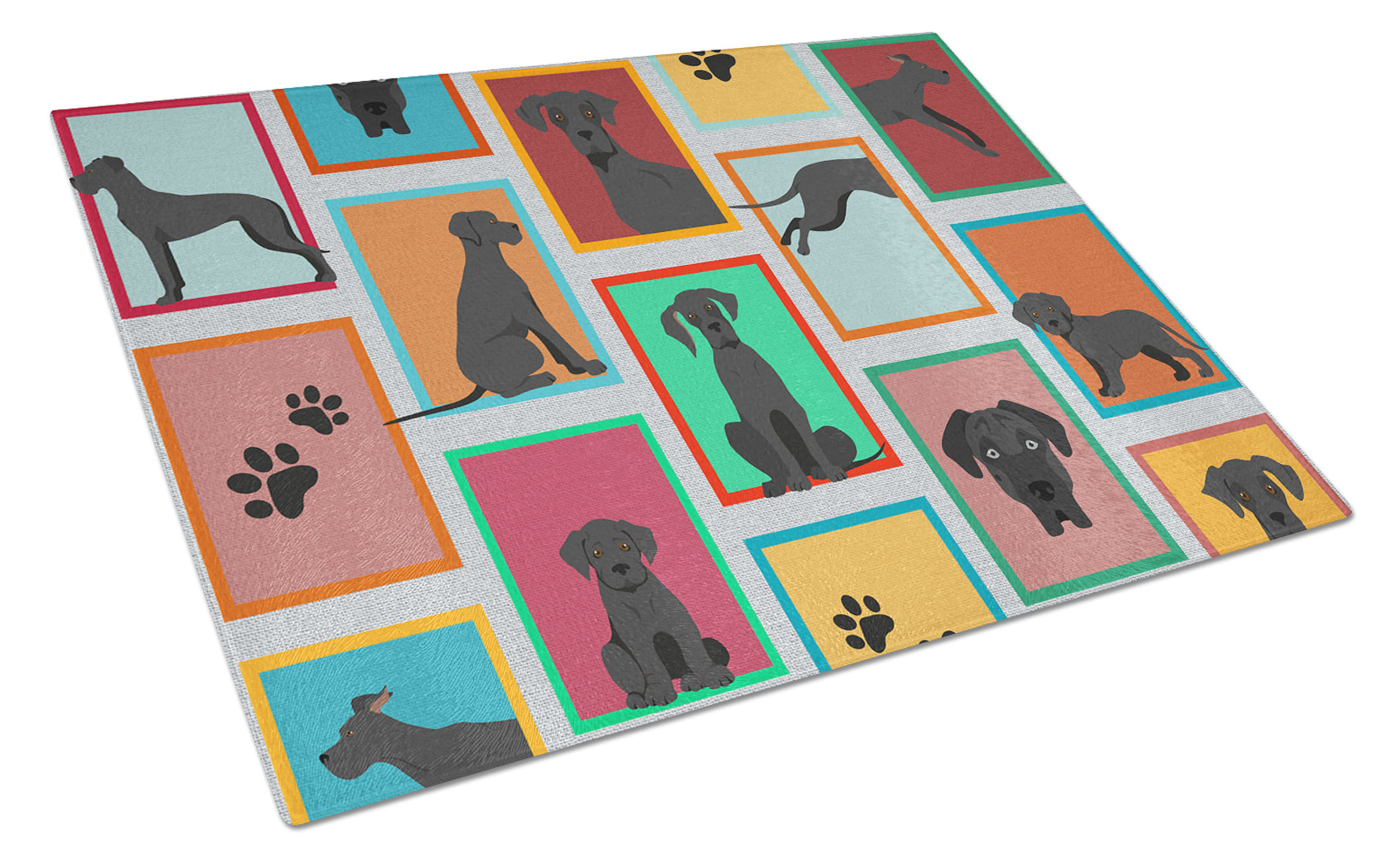 Lots of Black Great Dane Cutting Board Tempered Glass Kitchen Cutting Surface, Heat Resistant Chopping, Non-Slip Feet, Food Prep & Serving