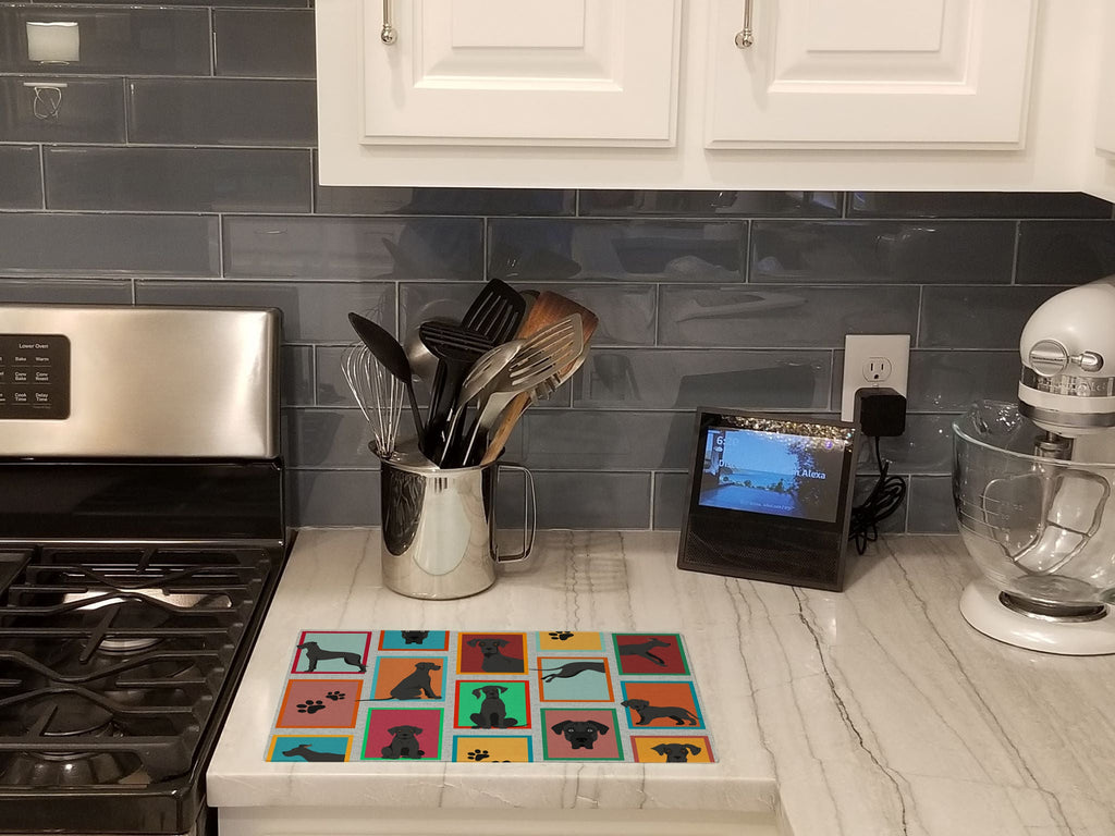 Lots of Black Great Dane Cutting Board Tempered Glass Kitchen Cutting Surface, Heat Resistant Chopping, Non-Slip Feet, Food Prep & Serving