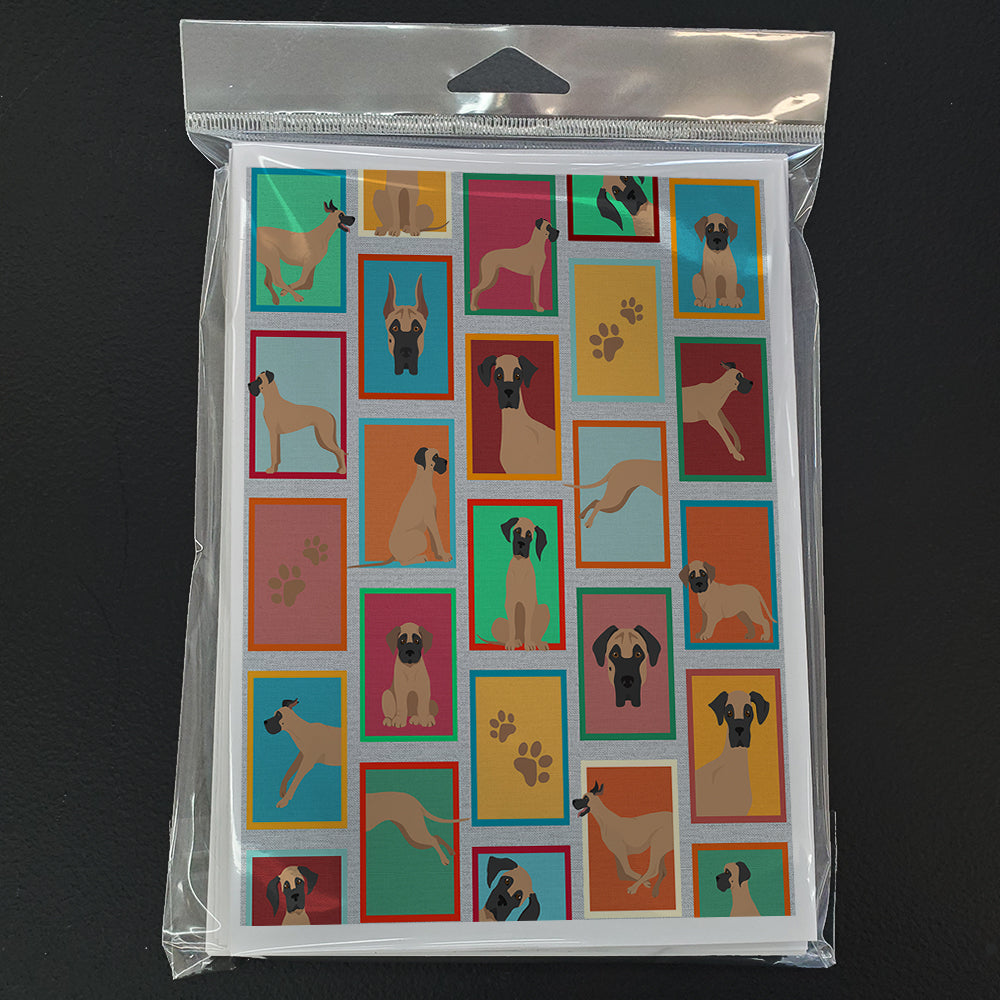 Lots of Fawn Great Dane Greeting Cards Pack of 8 Blank Cards with Envelopes Whimsical A7 Size 5x7