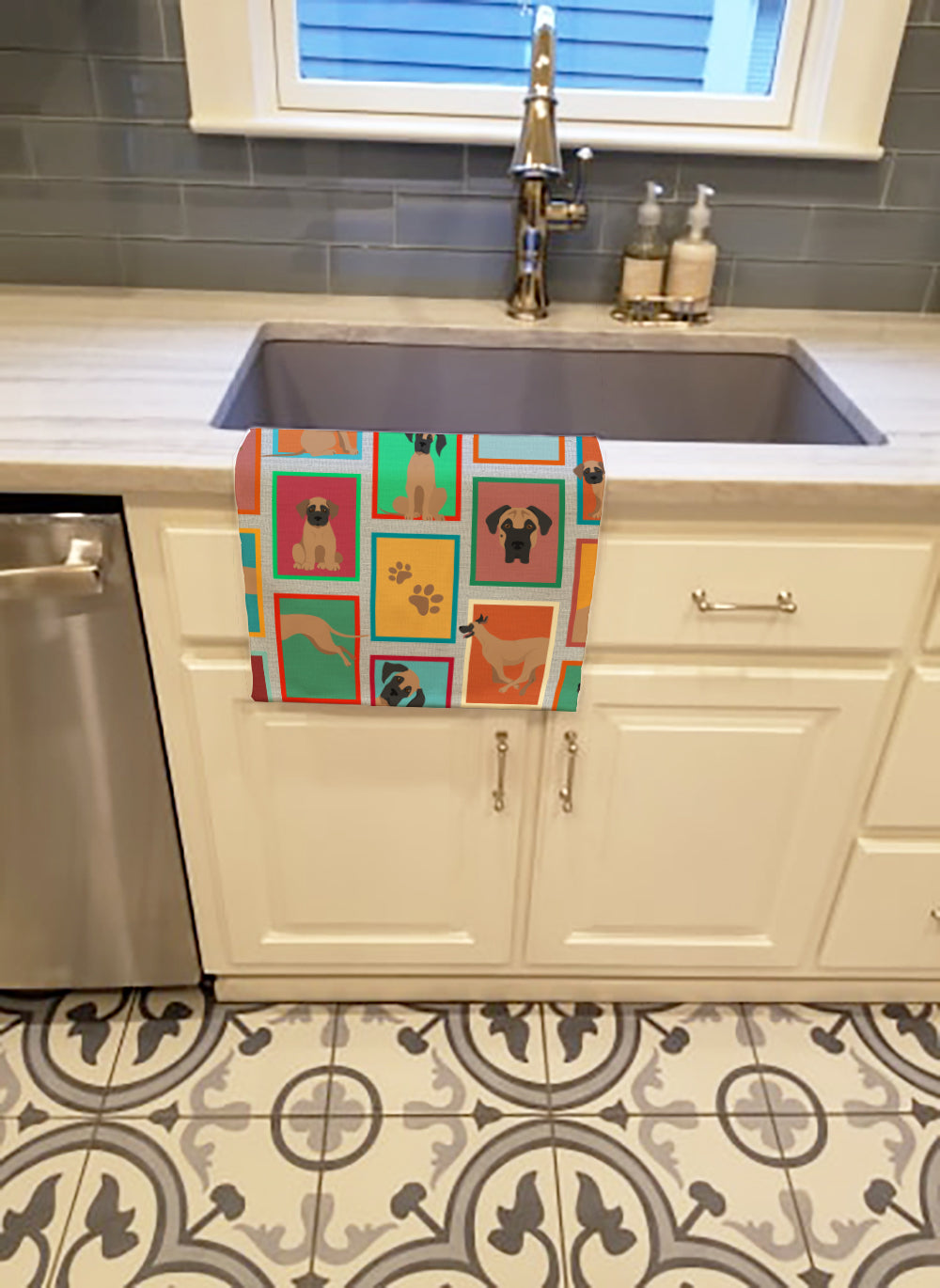 Lots of Fawn Great Dane Kitchen Towel Velour Plush Front and Cotton Loop Back Machine Washable