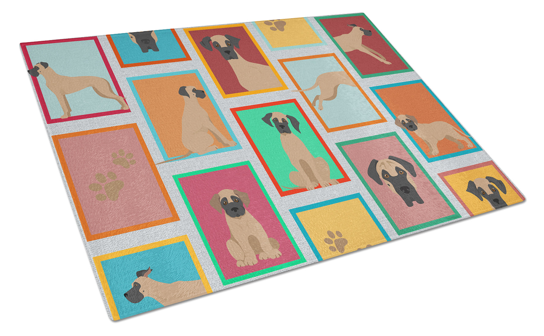 Lots of Fawn Great Dane Cutting Board Tempered Glass Kitchen Cutting Surface, Heat Resistant Chopping, Non-Slip Feet, Food Prep & Serving