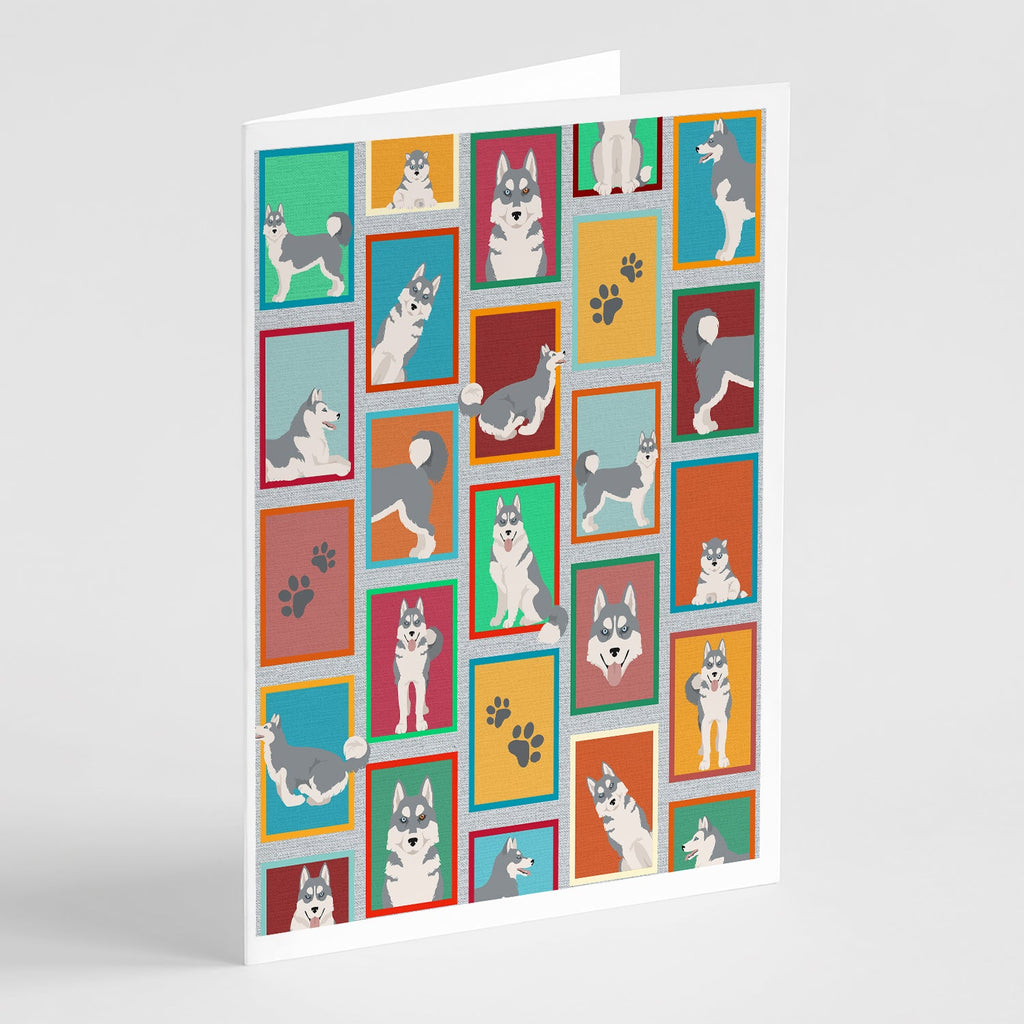 Lots of Grey Siberian Husky Greeting Cards Pack of 8 Blank Cards with Envelopes Whimsical A7 Size 5x7