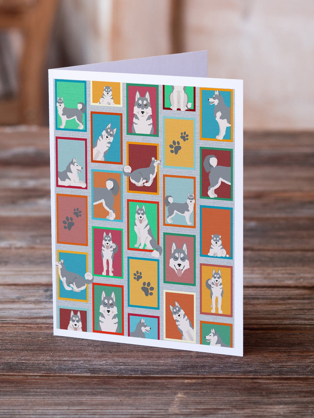 Lots of Grey Siberian Husky Greeting Cards Pack of 8 Blank Cards with Envelopes Whimsical A7 Size 5x7