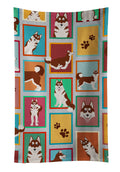 Lots of Red Siberian Husky Kitchen Towel Velour Plush Front and Cotton Loop Back Machine Washable