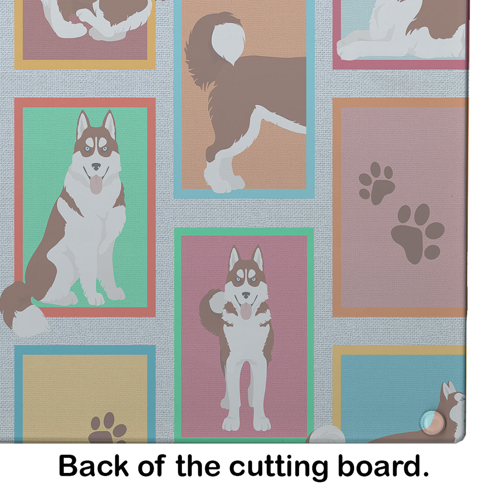 Lots of Red Siberian Husky Cutting Board Tempered Glass Kitchen Cutting Surface, Heat Resistant Chopping, Non-Slip Feet, Food Prep & Serving