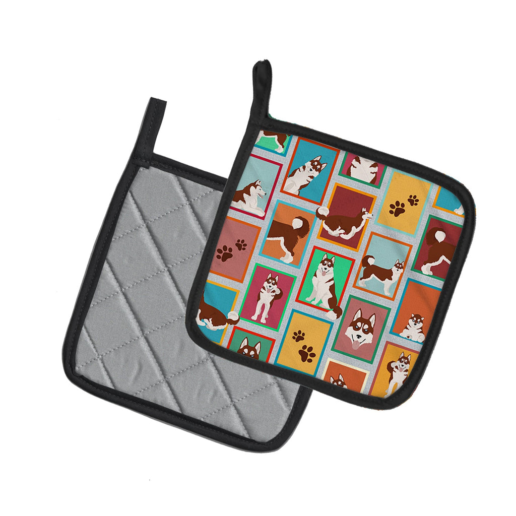 Lots of Red Siberian Husky Pot Holder Set of 2 Heat Resistant Quilted Hot Pads 7.5 x 7.5 Inch, Insulated Kitchen Trivets for Cooking & Baking