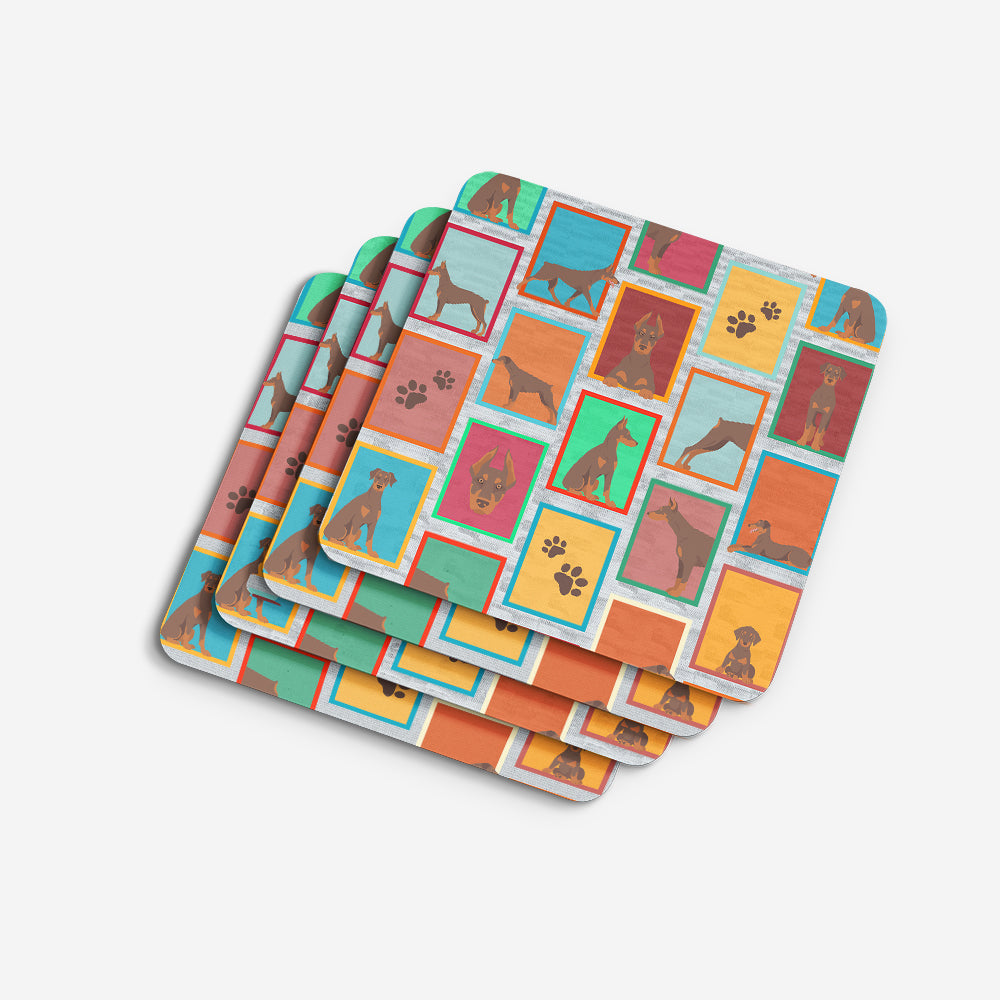 Lots of Red Doberman Pinscher Foam Coasters Set of 4 Cup Coasters for Indoor Outdoor, Tabletop Protection, Anti Slip, Mouse pad Material