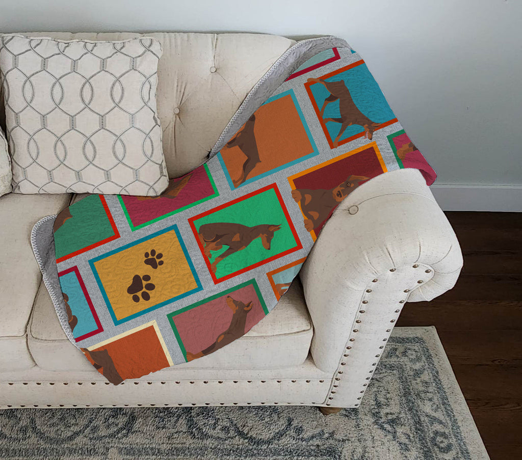 Lots of Red Doberman Pinscher Quilted Blanket 50x60 Artwork Pattern Quilted Throw Blanket for Bed, Couch, Sofa, Soft and Lightweight