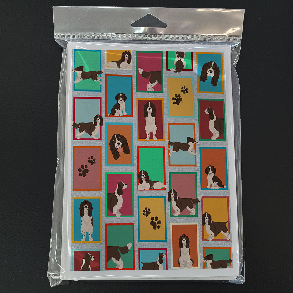 Lots of Liver English Springer Spaniel Greeting Cards Pack of 8 Blank Cards with Envelopes Whimsical A7 Size 5x7