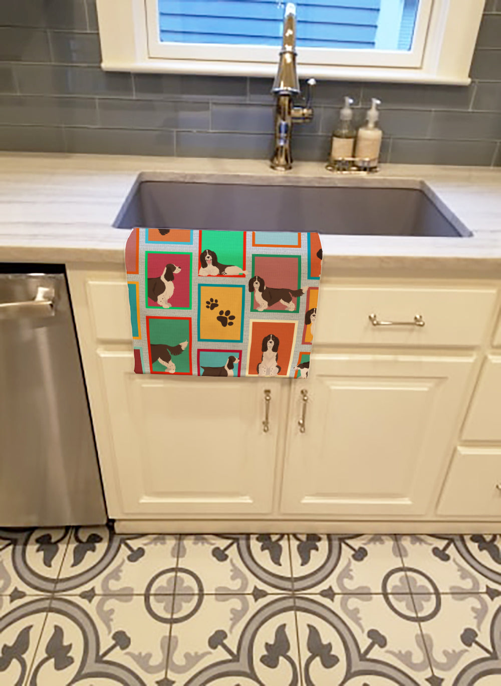 Lots of Liver English Springer Spaniel Kitchen Towel Velour Plush Front and Cotton Loop Back Machine Washable