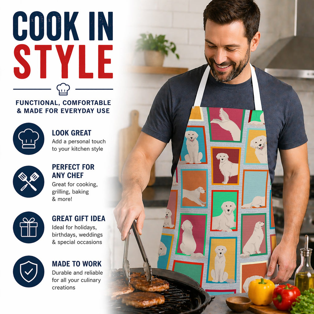 Lots of Cream Golden Retriever Apron Cooking Kitchen Server Baking Crafts Gardening for Adult Women Men, Unisex, Large, Multicolor