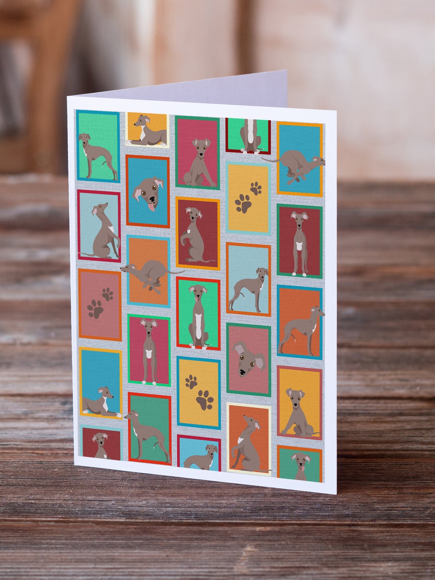 Lots of Fawn Italian Greyhound Greeting Cards Pack of 8 Blank Cards with Envelopes Whimsical A7 Size 5x7
