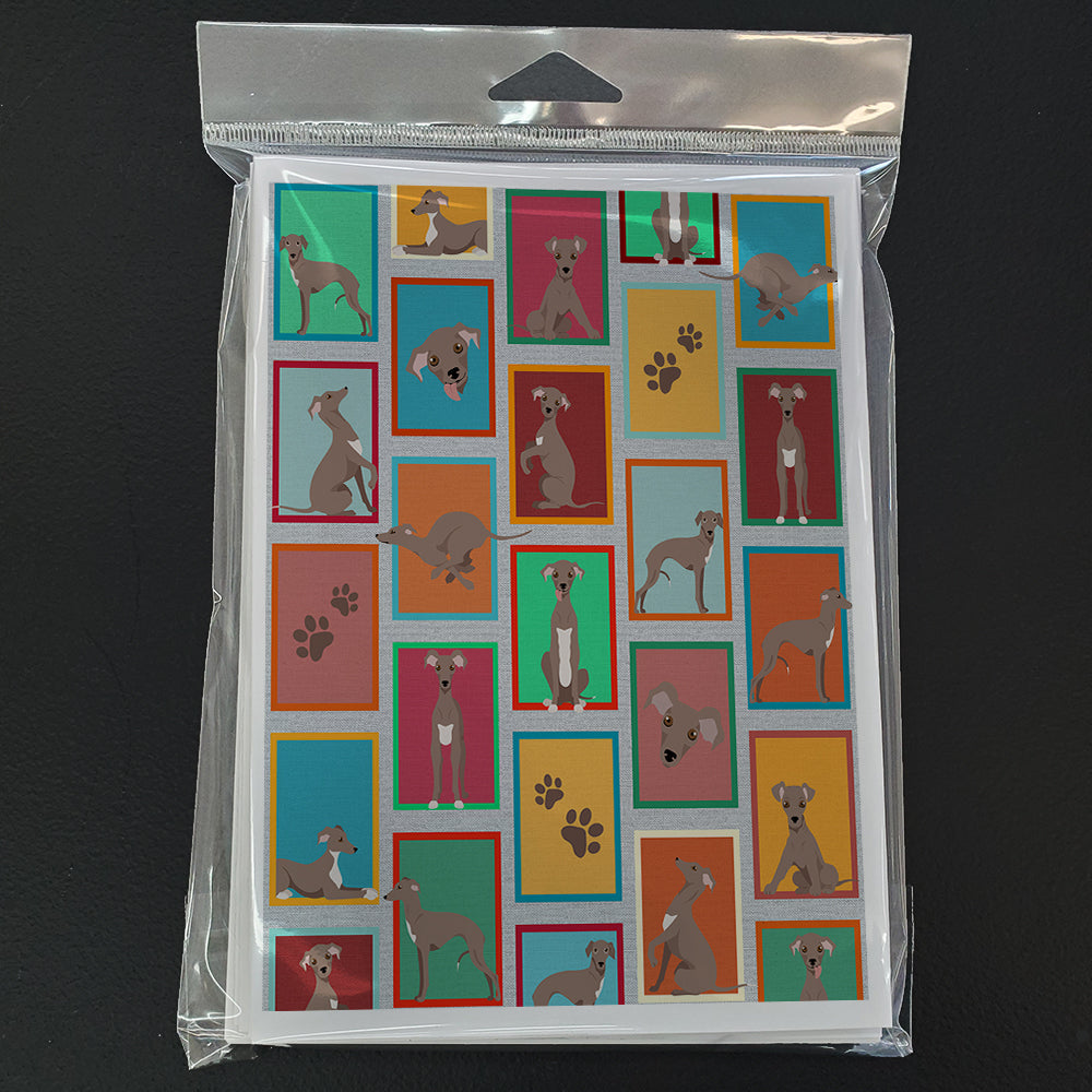 Lots of Fawn Italian Greyhound Greeting Cards Pack of 8 Blank Cards with Envelopes Whimsical A7 Size 5x7