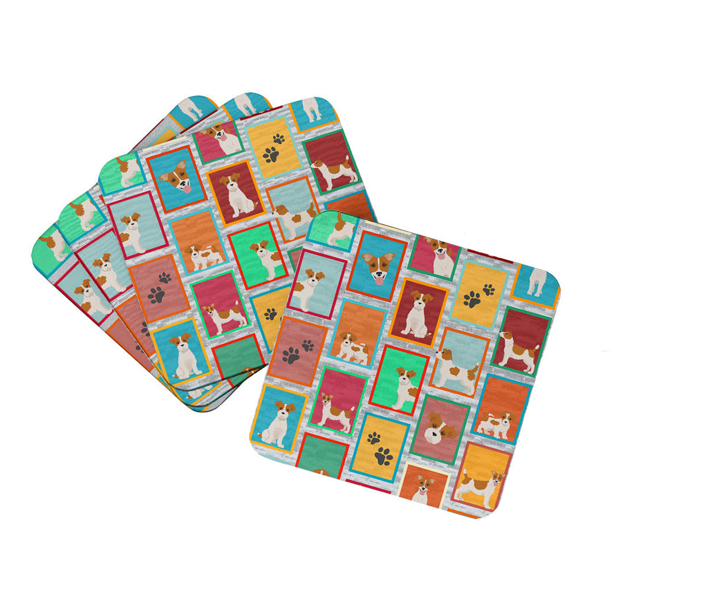 Lots of Red and White Jack Russell Terrier Foam Coasters Set of 4 Cup Coasters for Indoor Outdoor, Tabletop Protection, Anti Slip, Mouse pad Material