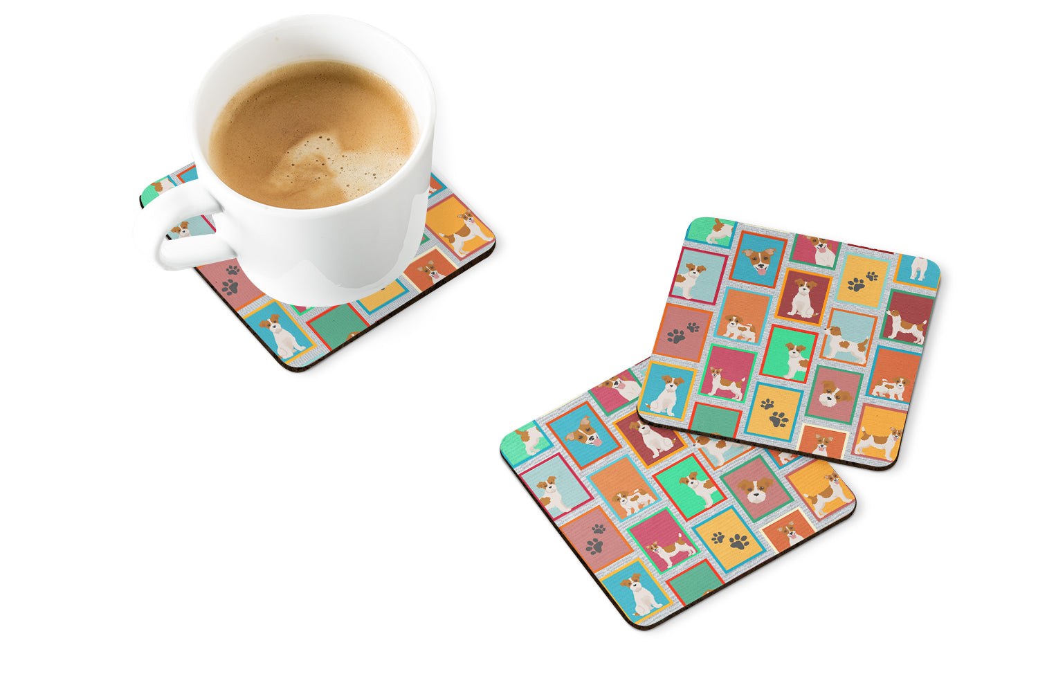 Lots of Red and White Jack Russell Terrier Foam Coasters Set of 4 Cup Coasters for Indoor Outdoor, Tabletop Protection, Anti Slip, Mouse pad Material