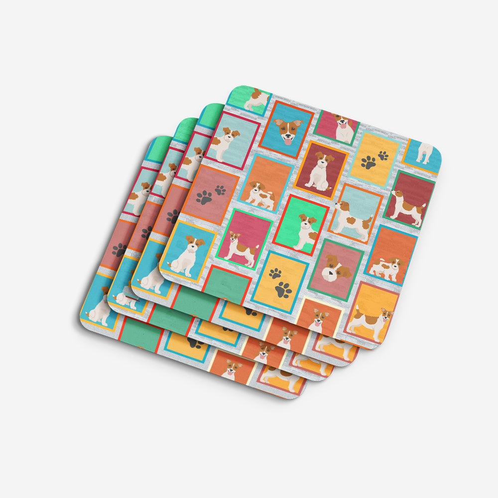 Lots of Red and White Jack Russell Terrier Foam Coasters Set of 4 Cup Coasters for Indoor Outdoor, Tabletop Protection, Anti Slip, Mouse pad Material