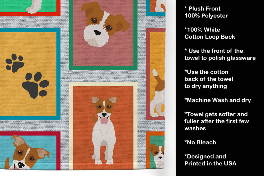 Lots of Red and White Jack Russell Terrier Kitchen Towel Velour Plush Front and Cotton Loop Back Machine Washable
