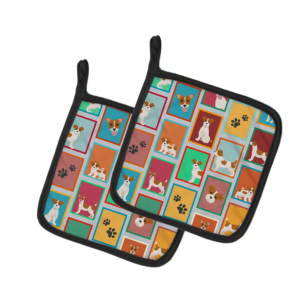 Lots of Red and White Jack Russell Terrier Pot Holder Set of 2 Heat Resistant Quilted Hot Pads 7.5 x 7.5 Inch, Insulated Kitchen Trivets for Cooking & Baking