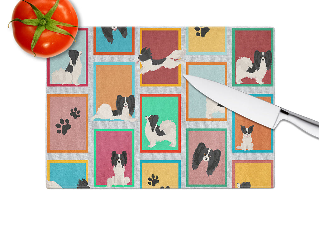 Lots of Black and Whtie Papillon Cutting Board Tempered Glass Kitchen Cutting Surface, Heat Resistant Chopping, Non-Slip Feet, Food Prep & Serving