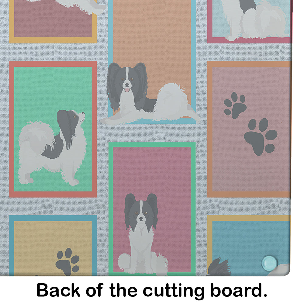 Lots of Black and Whtie Papillon Cutting Board Tempered Glass Kitchen Cutting Surface, Heat Resistant Chopping, Non-Slip Feet, Food Prep & Serving