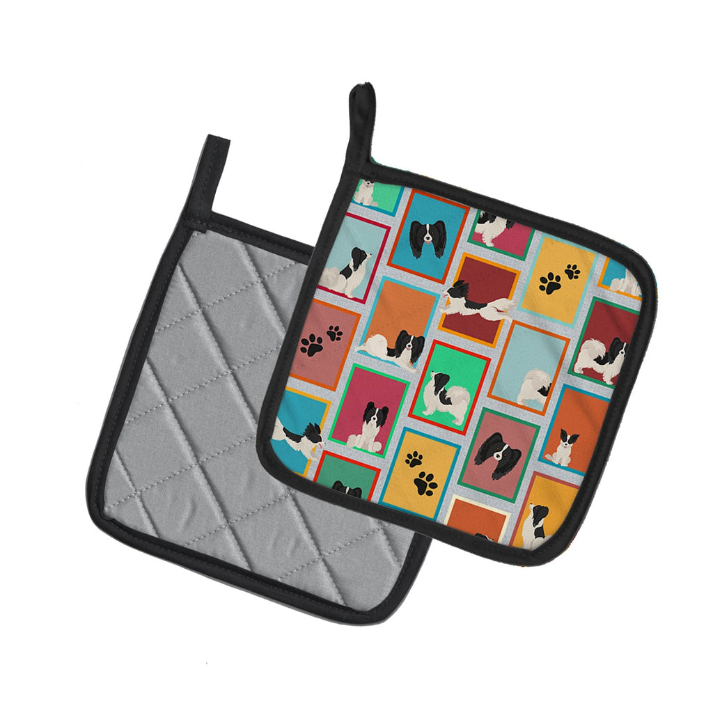 Lots of Black and Whtie Papillon Pot Holder Set of 2 Heat Resistant Quilted Hot Pads 7.5 x 7.5 Inch, Insulated Kitchen Trivets for Cooking & Baking