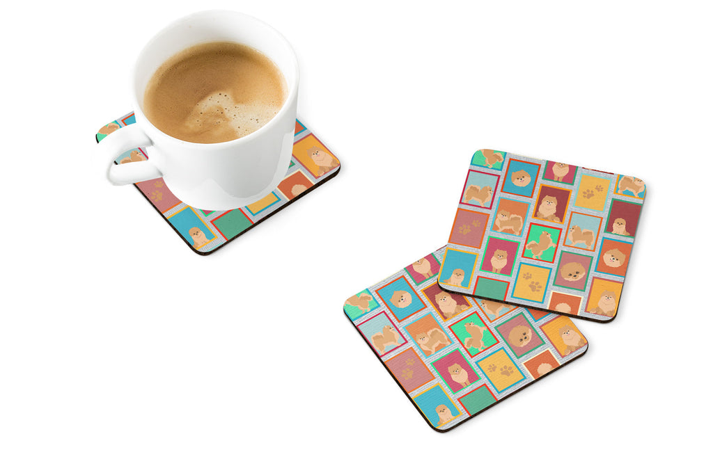 Lots of Orange Pomeranian Foam Coasters Set of 4 Cup Coasters for Indoor Outdoor, Tabletop Protection, Anti Slip, Mouse pad Material