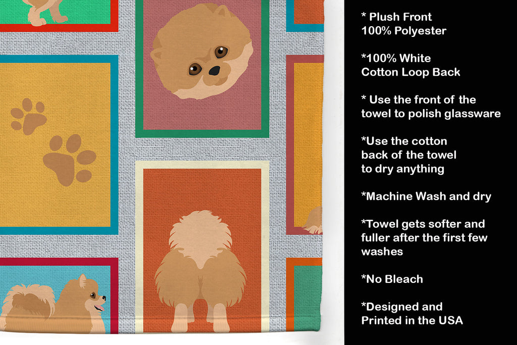 Lots of Orange Pomeranian Kitchen Towel Velour Plush Front and Cotton Loop Back Machine Washable
