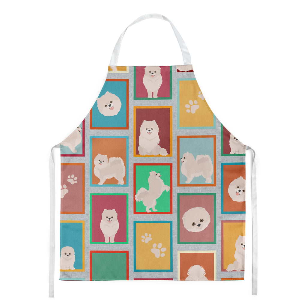 Lots of White Pomeranian Apron Cooking Kitchen Server Baking Crafts Gardening for Adult Women Men, Unisex, Large, Multicolor