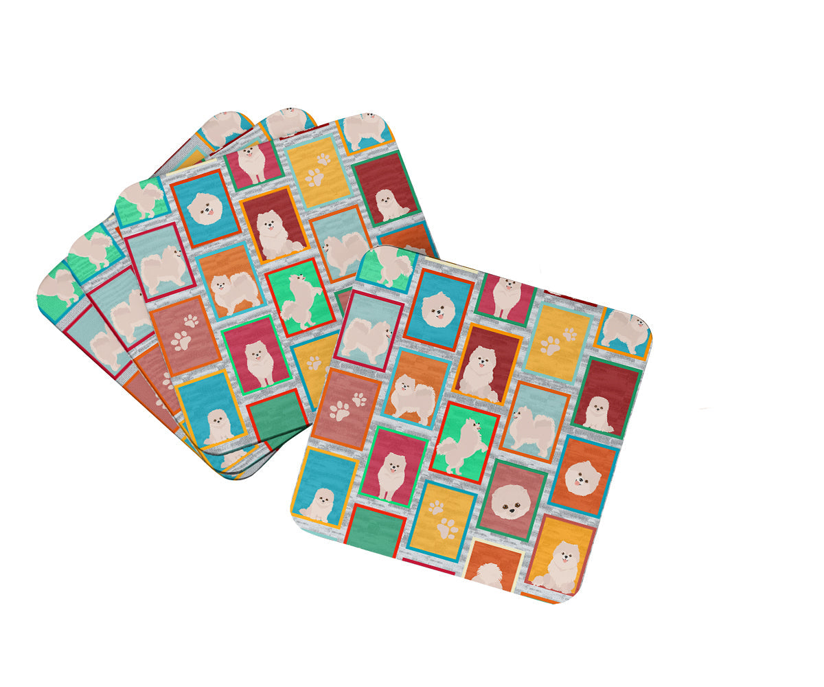 Lots of White Pomeranian Foam Coasters Set of 4 Cup Coasters for Indoor Outdoor, Tabletop Protection, Anti Slip, Mouse pad Material
