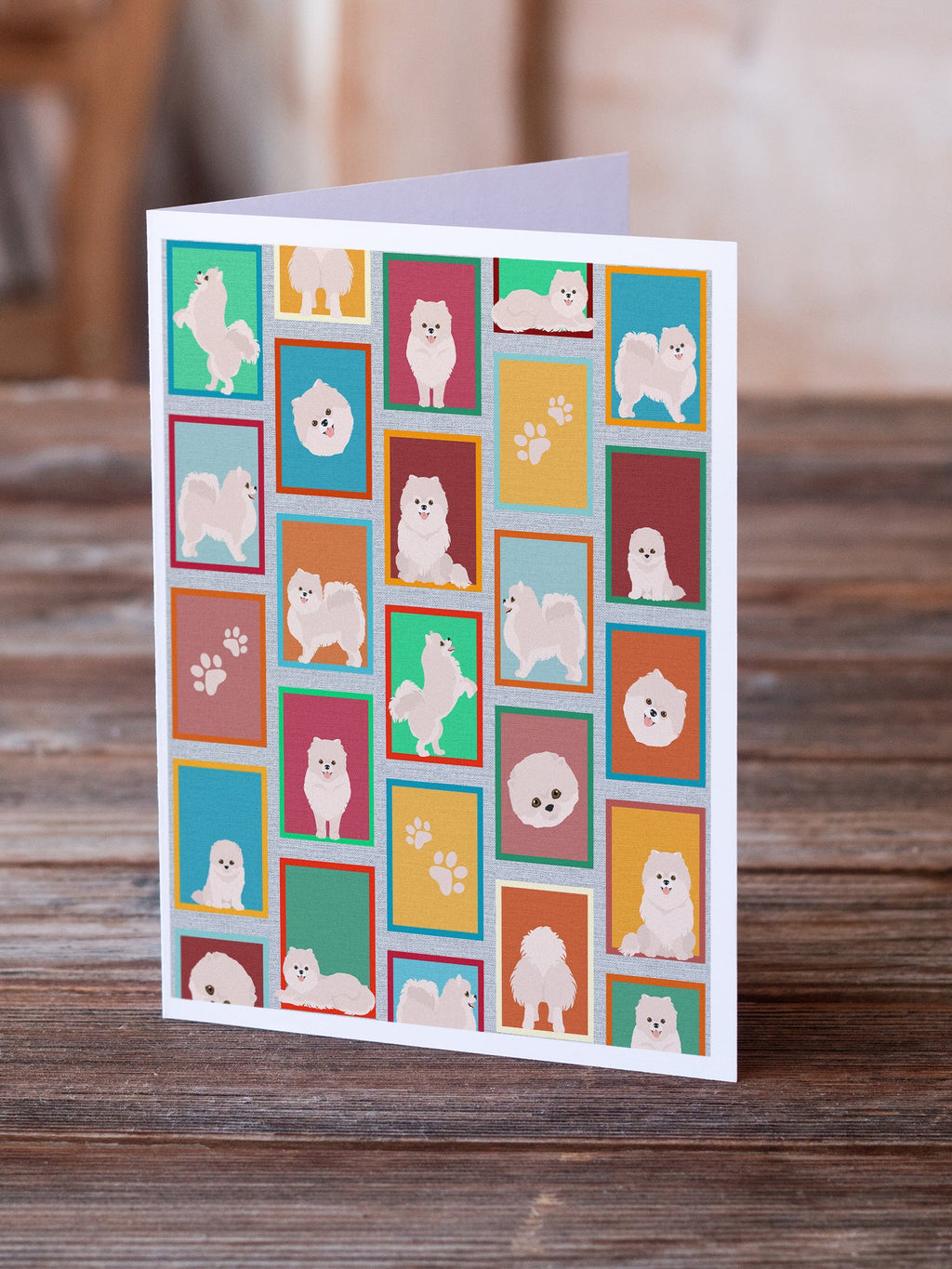 Lots of White Pomeranian Greeting Cards Pack of 8 Blank Cards with Envelopes Whimsical A7 Size 5x7