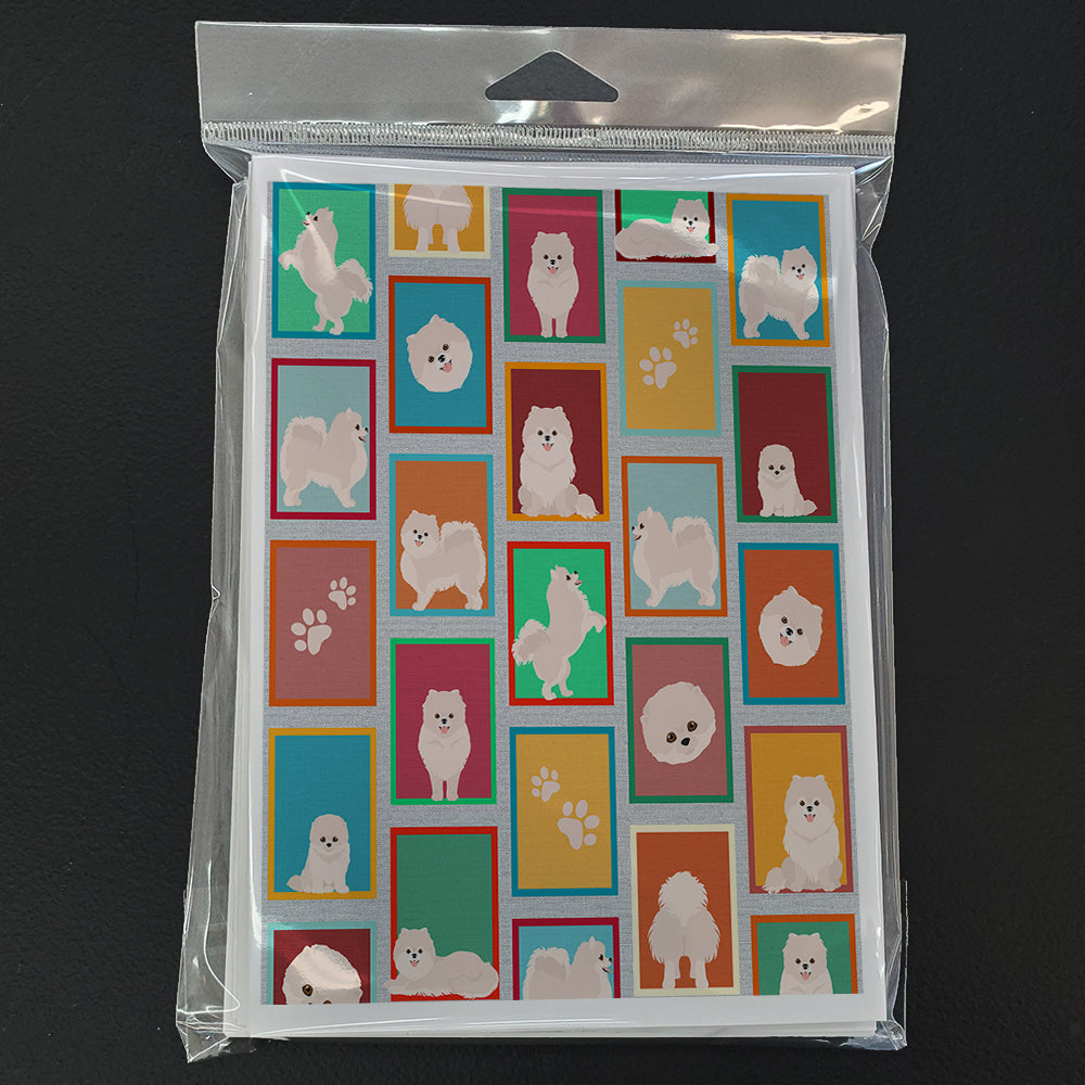 Lots of White Pomeranian Greeting Cards Pack of 8 Blank Cards with Envelopes Whimsical A7 Size 5x7