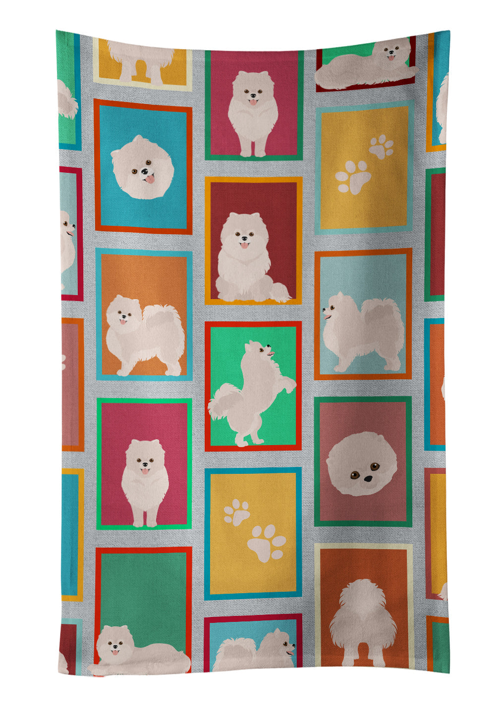 Lots of White Pomeranian Kitchen Towel Velour Plush Front and Cotton Loop Back Machine Washable