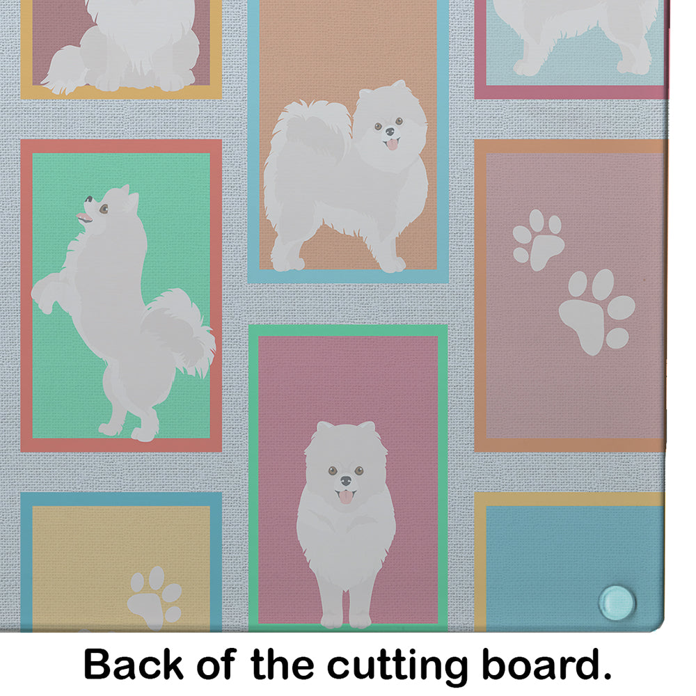 Lots of White Pomeranian Cutting Board Tempered Glass Kitchen Cutting Surface, Heat Resistant Chopping, Non-Slip Feet, Food Prep & Serving
