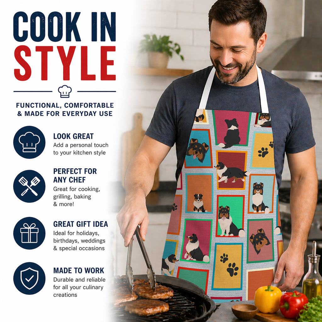 Lots of Tricolor Sheltie Apron Cooking Kitchen Server Baking Crafts Gardening for Adult Women Men, Unisex, Large, Multicolor